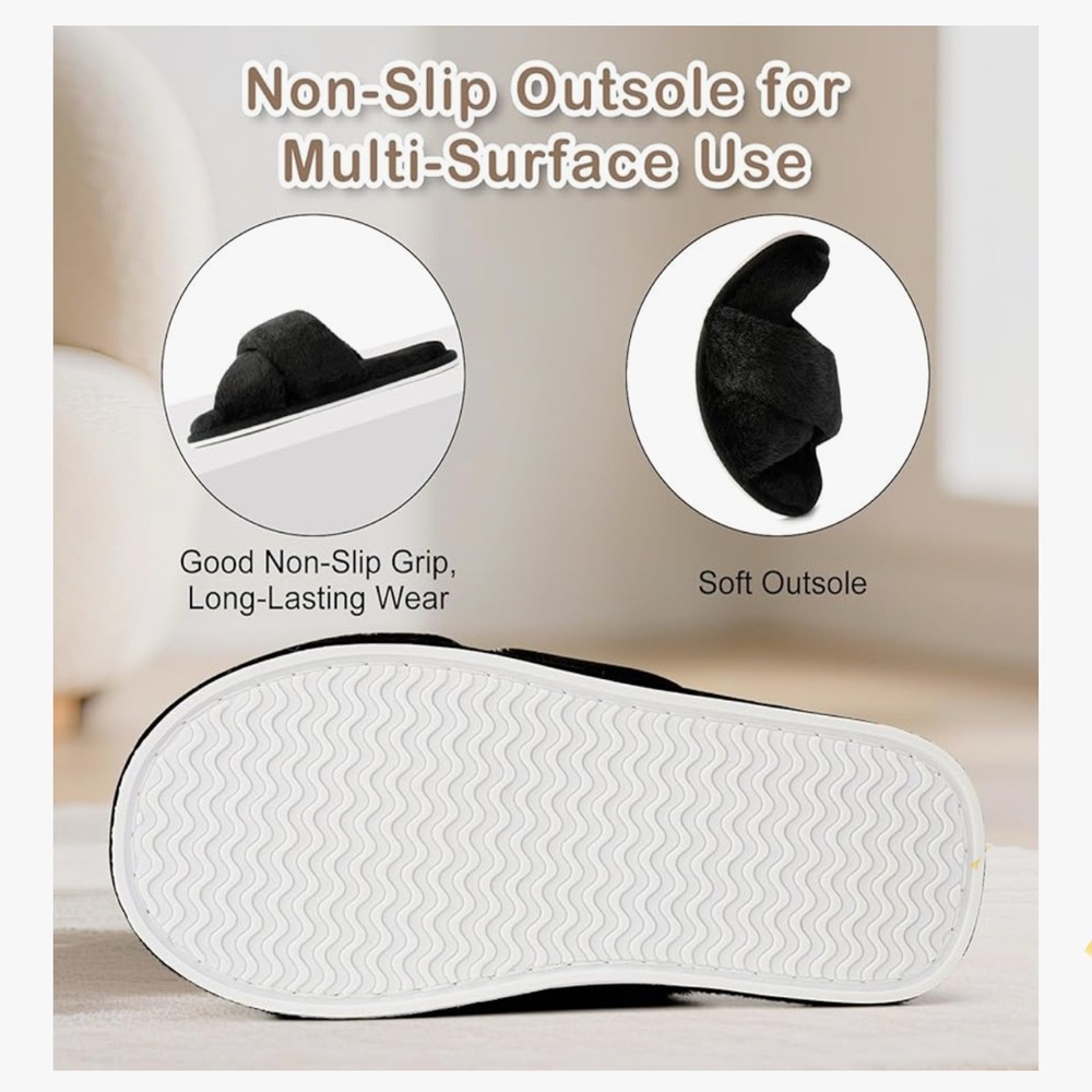 Cozy Black Furry Slippers size 7-8 New - Picture 4 of 4